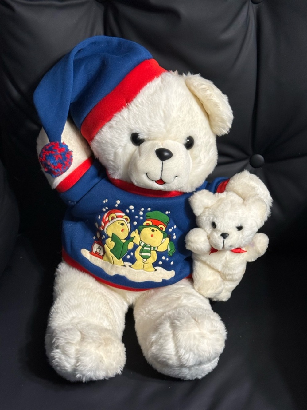 Christmas Teddy Bear Plush w/ Baby Bear Blue Sweater Holiday Stuffed Animal